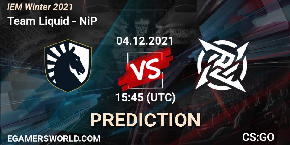 Team Liquid contre NiP : prédiction de match. 04.12.2021 at 17:15. Counter-Strike (CS2), IEM Winter 2021