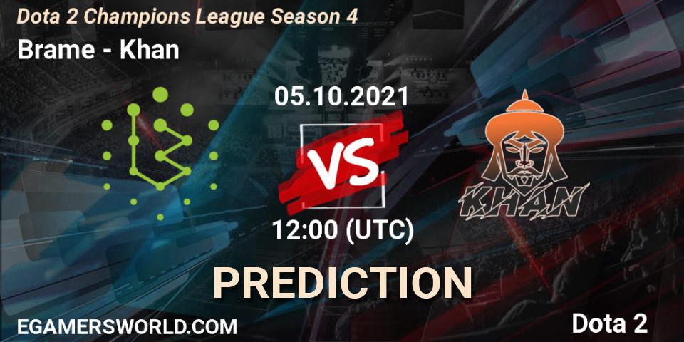 Brame contre Khan : prédiction de match. 05.10.2021 at 12:02. Dota 2, Dota 2 Champions League Season 4