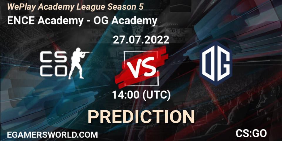 ENCE Academy contre OG Academy : prédiction de match. 27.07.2022 at 14:50. Counter-Strike (CS2), WePlay Academy League Season 5