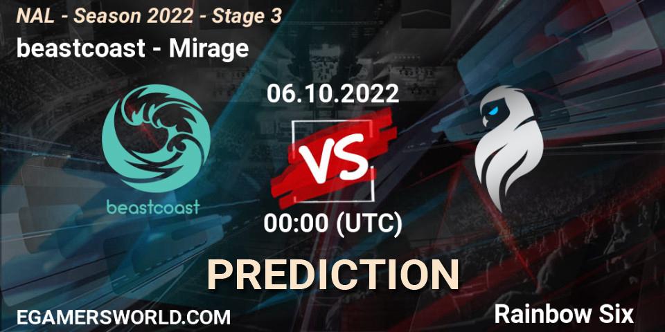 beastcoast contre Mirage : prédiction de match. 05.10.2022 at 23:30. Rainbow Six, NAL - Season 2022 - Stage 3
