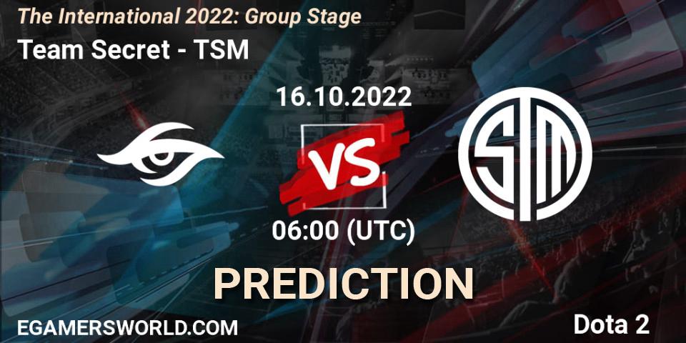 Team Secret contre TSM : prédiction de match. 16.10.22. Dota 2, The International 2022: Group Stage