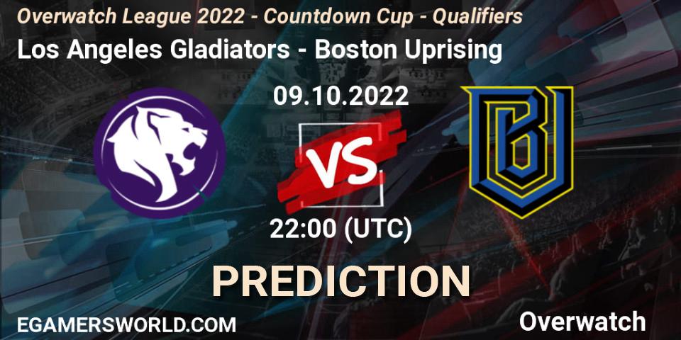 Los Angeles Gladiators contre Boston Uprising : prédiction de match. 09.10.2022 at 22:30. Overwatch, Overwatch League 2022 - Countdown Cup - Qualifiers