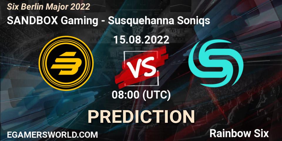 SANDBOX Gaming contre Susquehanna Soniqs : prédiction de match. 17.08.22. Rainbow Six, Six Berlin Major 2022