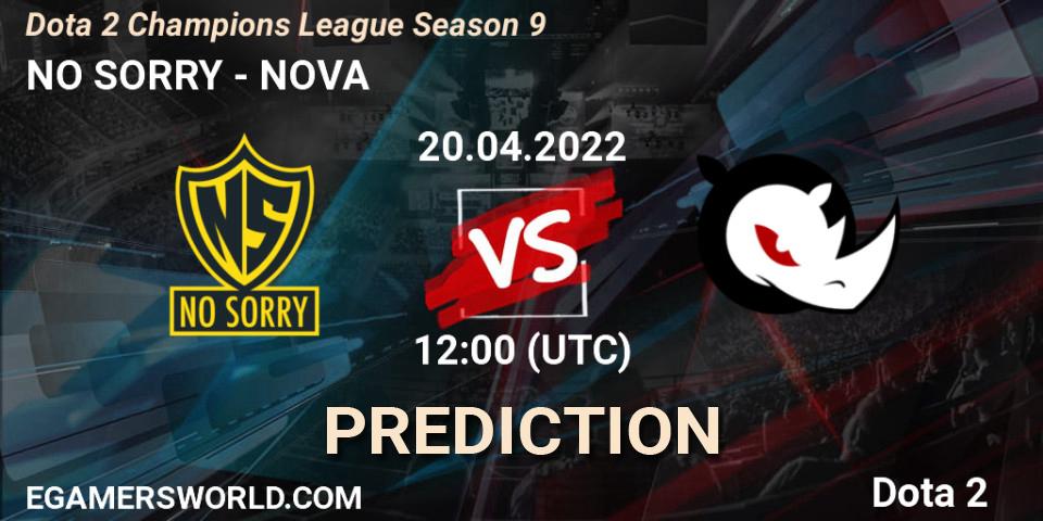 NO SORRY contre NOVA : prédiction de match. 20.04.2022 at 12:01. Dota 2, Dota 2 Champions League Season 9