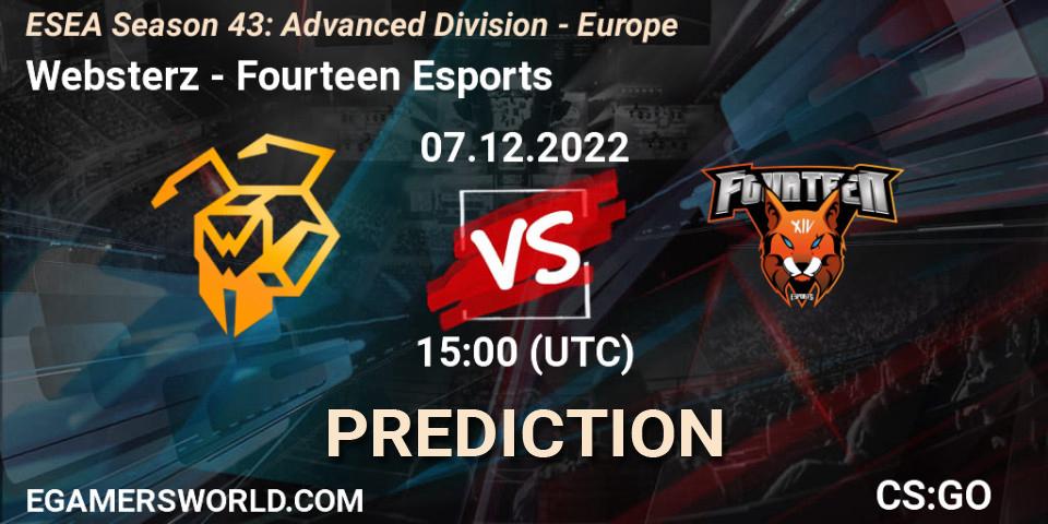 Websterz contre Fourteen Esports : prédiction de match. 07.12.22. CS2 (CS:GO), ESEA Season 43: Advanced Division - Europe