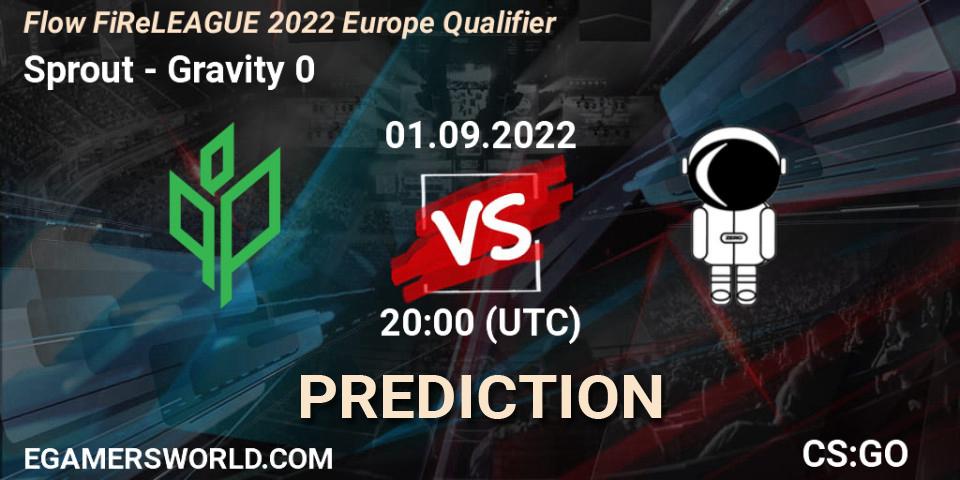 Sprout contre Gravity 0 : prédiction de match. 01.09.2022 at 19:40. Counter-Strike (CS2), Flow FiReLEAGUE 2022 Europe Qualifier
