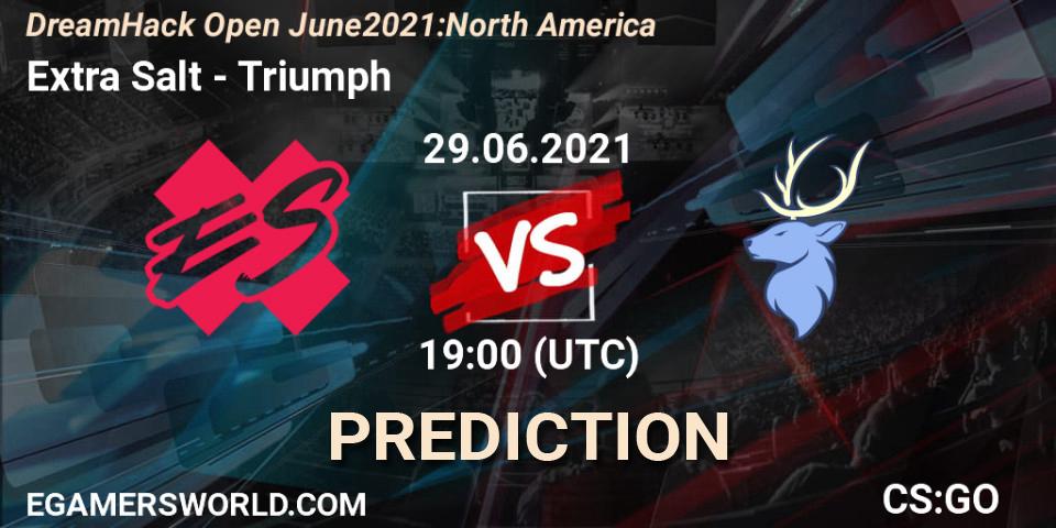 Extra Salt contre Triumph : prédiction de match. 29.06.2021 at 19:00. Counter-Strike (CS2), DreamHack Open June 2021: North America