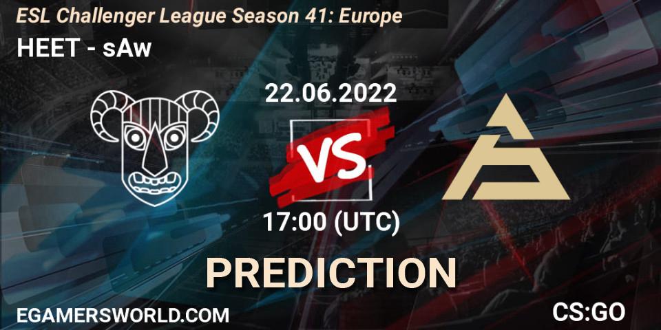 HEET contre sAw : prédiction de match. 22.06.2022 at 17:00. Counter-Strike (CS2), ESL Challenger League Season 41: Europe