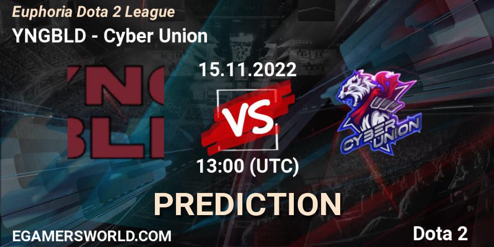 YNGBLD contre Cyber Union : prédiction de match. 15.11.2022 at 13:41. Dota 2, Euphoria Dota 2 League