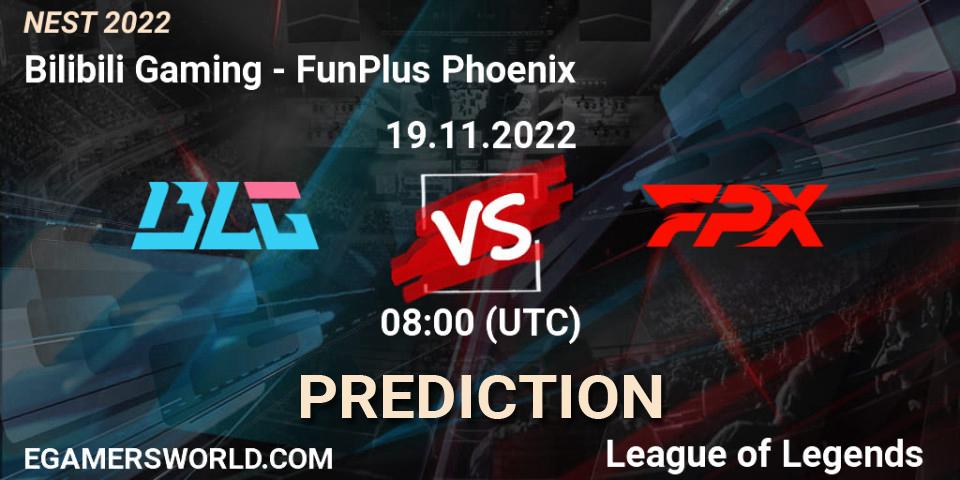 Bilibili Gaming contre FunPlus Phoenix : prédiction de match. 19.11.2022 at 08:30. LoL, NEST 2022