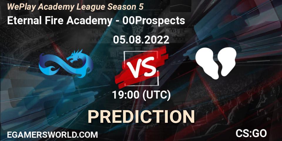 Eternal Fire Academy contre 00Prospects : prédiction de match. 05.08.2022 at 19:00. Counter-Strike (CS2), WePlay Academy League Season 5