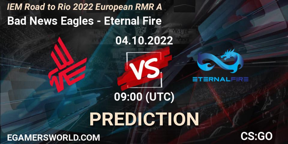 Bad News Eagles contre Eternal Fire : prédiction de match. 04.10.22. CS2 (CS:GO), IEM Road to Rio 2022 European RMR A
