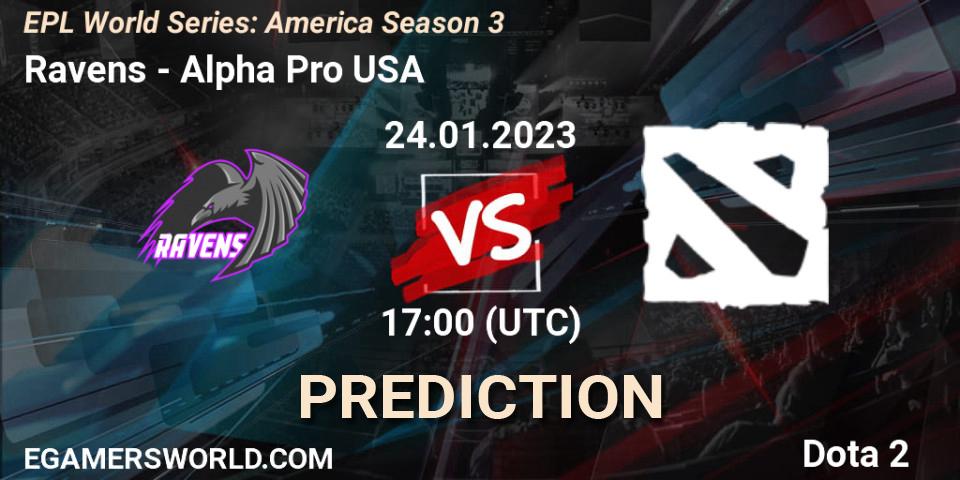 Ravens contre ALPHA : prédiction de match. 24.01.2023 at 17:05. Dota 2, EPL World Series: America Season 3