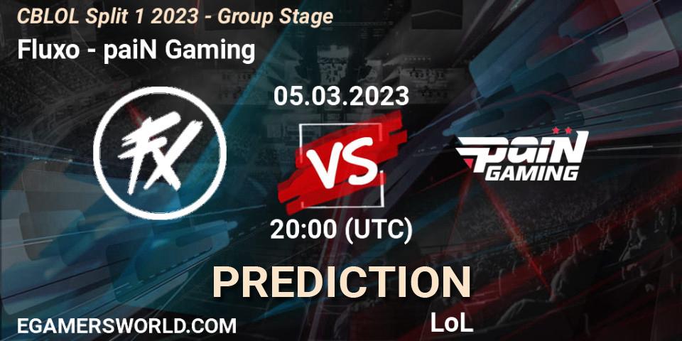 Fluxo contre paiN Gaming : prédiction de match. 05.03.2023 at 20:00. LoL, CBLOL Split 1 2023 - Group Stage