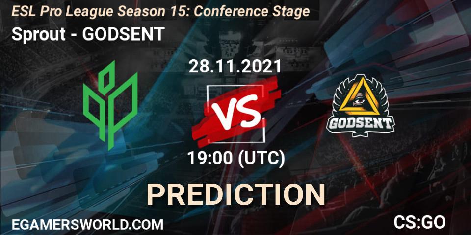 Sprout contre GODSENT : prédiction de match. 28.11.2021 at 19:00. Counter-Strike (CS2), ESL Pro League Season 15: Conference Stage