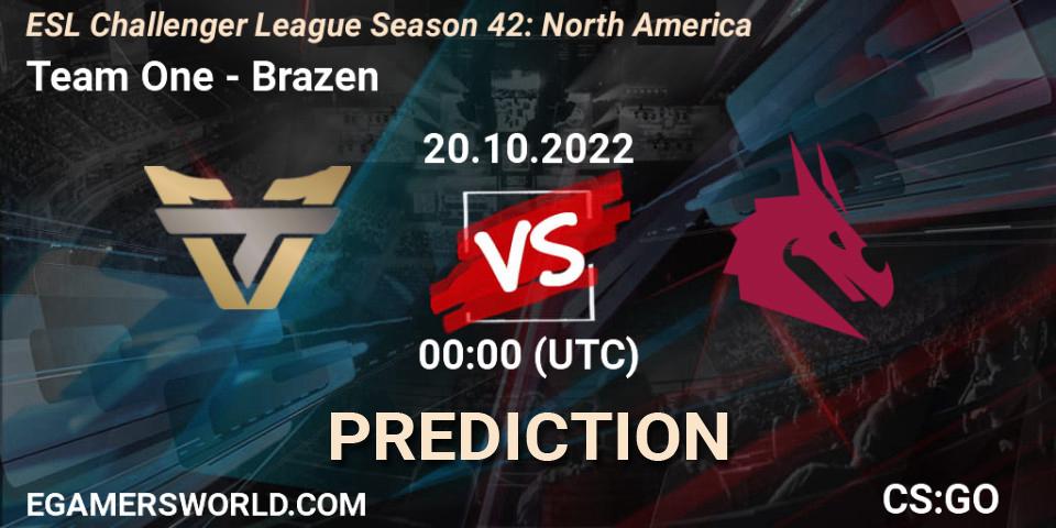 Team One contre Brazen : prédiction de match. 20.10.22. CS2 (CS:GO), ESL Challenger League Season 42: North America