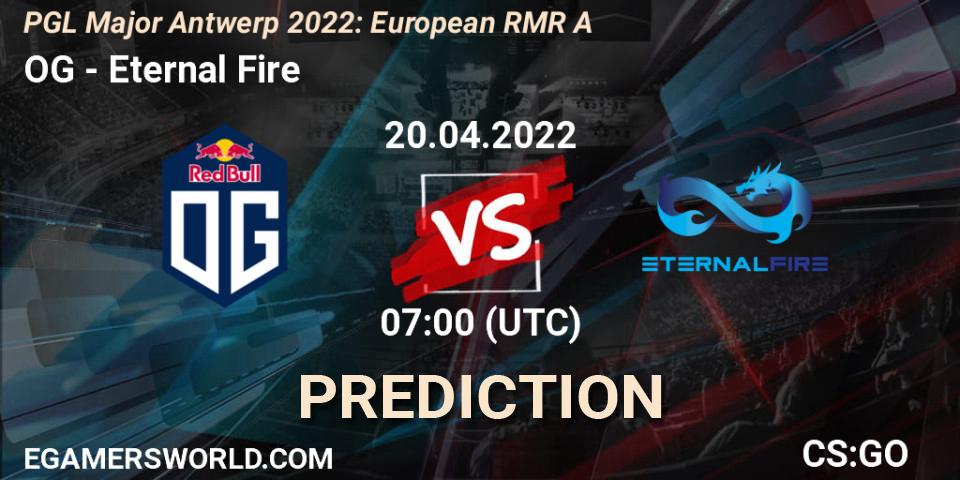 OG contre Eternal Fire : prédiction de match. 20.04.2022 at 07:00. Counter-Strike (CS2), PGL Major Antwerp 2022: European RMR A