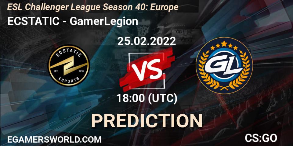 ECSTATIC contre GamerLegion : prédiction de match. 25.02.2022 at 18:00. Counter-Strike (CS2), ESL Challenger League Season 40: Europe