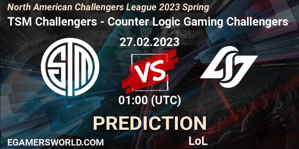 TSM Challengers contre Counter Logic Gaming Challengers : prédiction de match. 27.02.23. LoL, NACL 2023 Spring - Group Stage
