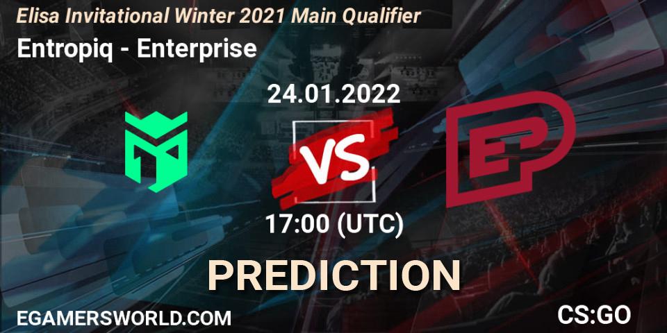 Entropiq contre Enterprise : prédiction de match. 27.01.2022 at 11:00. Counter-Strike (CS2), Elisa Invitational Winter 2021 Main Qualifier
