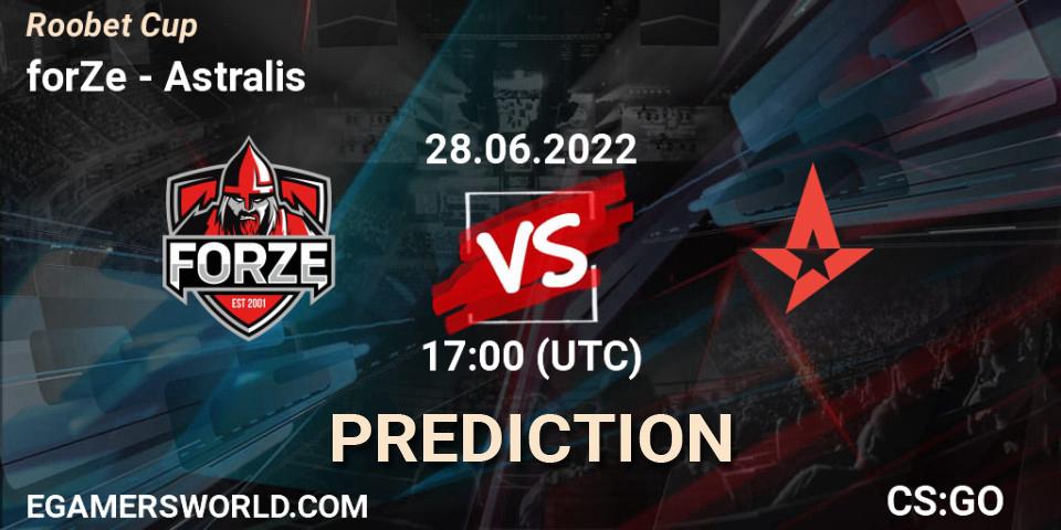 forZe contre Astralis : prédiction de match. 28.06.2022 at 17:00. Counter-Strike (CS2), Roobet Cup
