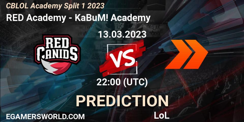 RED Academy contre KaBuM! Academy : prédiction de match. 13.03.2023 at 22:00. LoL, CBLOL Academy Split 1 2023