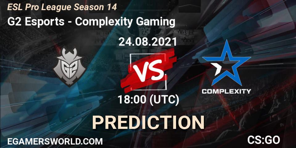 G2 Esports contre Complexity Gaming : prédiction de match. 24.08.2021 at 18:50. Counter-Strike (CS2), ESL Pro League Season 14