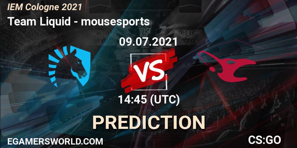 Team Liquid contre mousesports : prédiction de match. 09.07.2021 at 15:55. Counter-Strike (CS2), IEM Cologne 2021