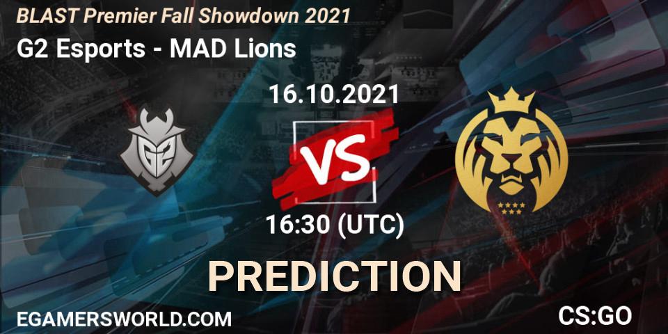G2 Esports contre MAD Lions : prédiction de match. 16.10.2021 at 13:30. Counter-Strike (CS2), BLAST Premier Fall Showdown 2021
