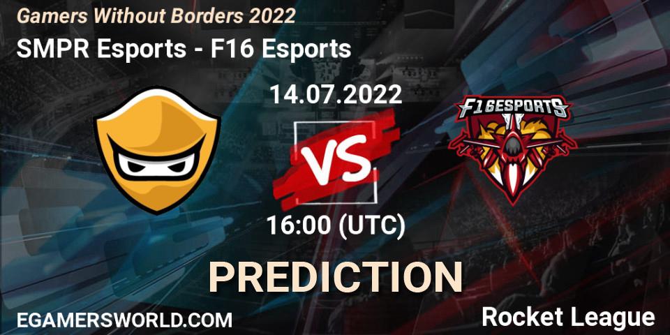 SMPR Esports contre F16 Esports : prédiction de match. 14.07.2022 at 16:00. Rocket League, Gamers Without Borders 2022