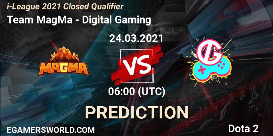 Team MagMa contre Digital Gaming : prédiction de match. 24.03.2021 at 06:03. Dota 2, i-League 2021 Closed Qualifier