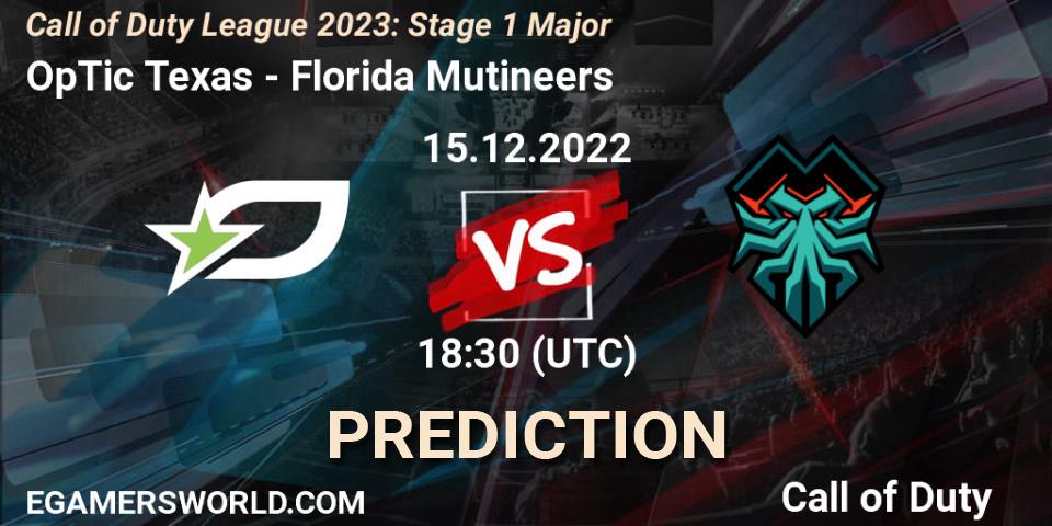 OpTic Texas contre Florida Mutineers : prédiction de match. 16.12.2022 at 21:30. Call of Duty, Call of Duty League 2023: Stage 1 Major