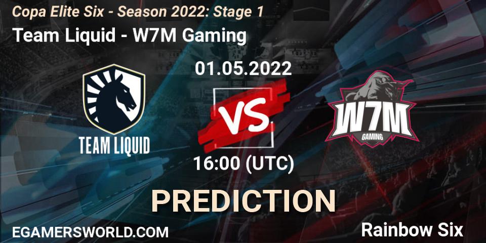 Team Liquid contre W7M Gaming : prédiction de match. 01.05.2022 at 16:00. Rainbow Six, Copa Elite Six - Season 2022: Stage 1