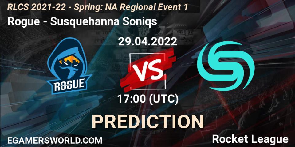 Rogue contre Susquehanna Soniqs : prédiction de match. 29.04.2022 at 17:00. Rocket League, RLCS 2021-22 - Spring: NA Regional Event 1