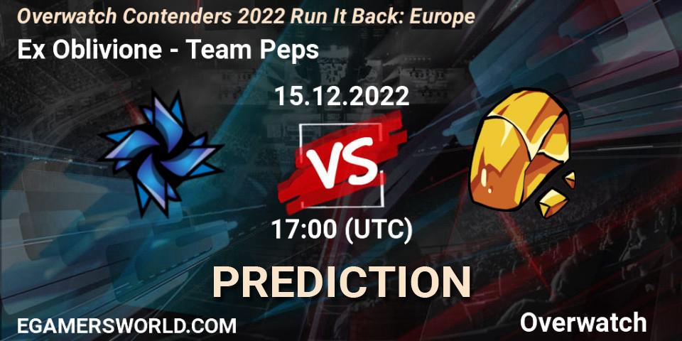 Ex Oblivione contre Team Peps : prédiction de match. 15.12.2022 at 17:00. Overwatch, Overwatch Contenders 2022 Run It Back: Europe