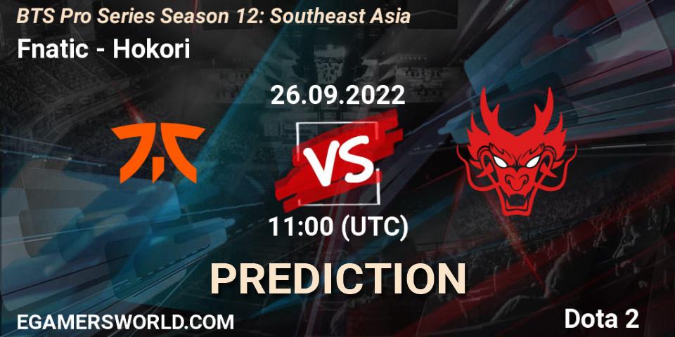 Fnatic contre Hokori : prédiction de match. 26.09.22. Dota 2, BTS Pro Series Season 12: Southeast Asia