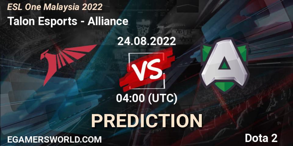 Talon Esports contre Alliance : prédiction de match. 24.08.22. Dota 2, ESL One Malaysia 2022