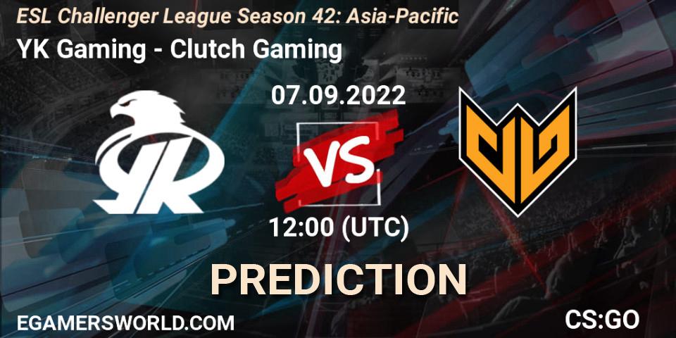 YK Gaming contre Clutch Gaming : prédiction de match. 07.09.2022 at 12:00. Counter-Strike (CS2), ESL Challenger League Season 42: Asia-Pacific