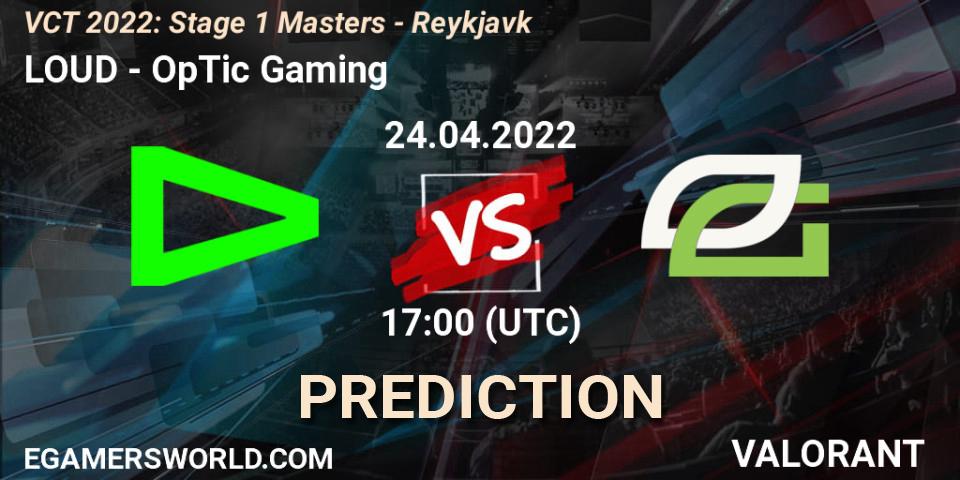 LOUD contre OpTic Gaming : prédiction de match. 24.04.2022 at 17:15. VALORANT, VCT 2022: Stage 1 Masters - Reykjavík