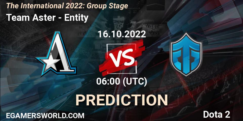 Team Aster contre Entity : prédiction de match. 16.10.2022 at 06:39. Dota 2, The International 2022: Group Stage
