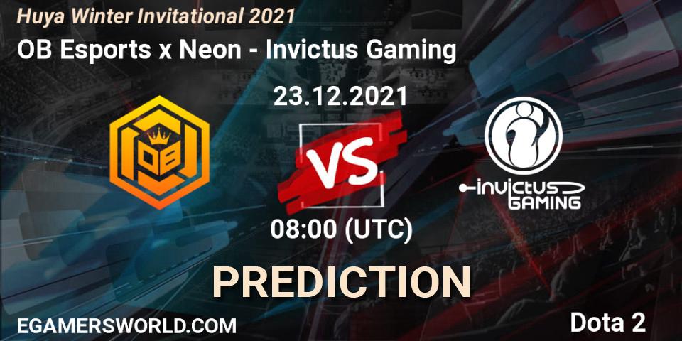 OB Esports x Neon contre Invictus Gaming : prédiction de match. 23.12.2021 at 08:40. Dota 2, Huya Winter Invitational 2021