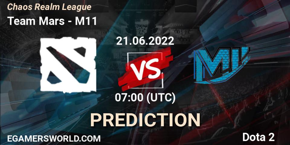 Team Mars contre M11 : prédiction de match. 21.06.2022 at 07:18. Dota 2, Chaos Realm League 