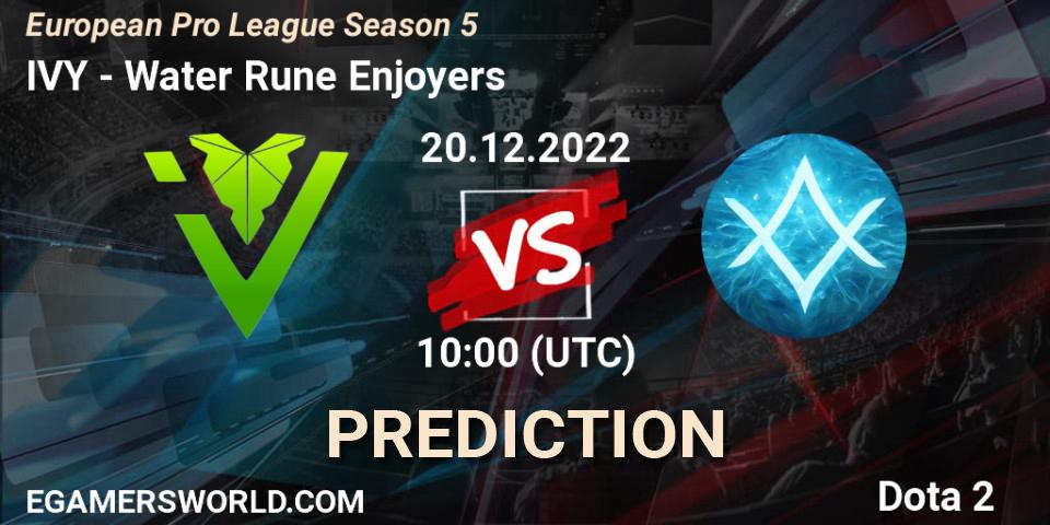IVY contre Water Rune Enjoyers : prédiction de match. 21.12.22. Dota 2, European Pro League Season 5
