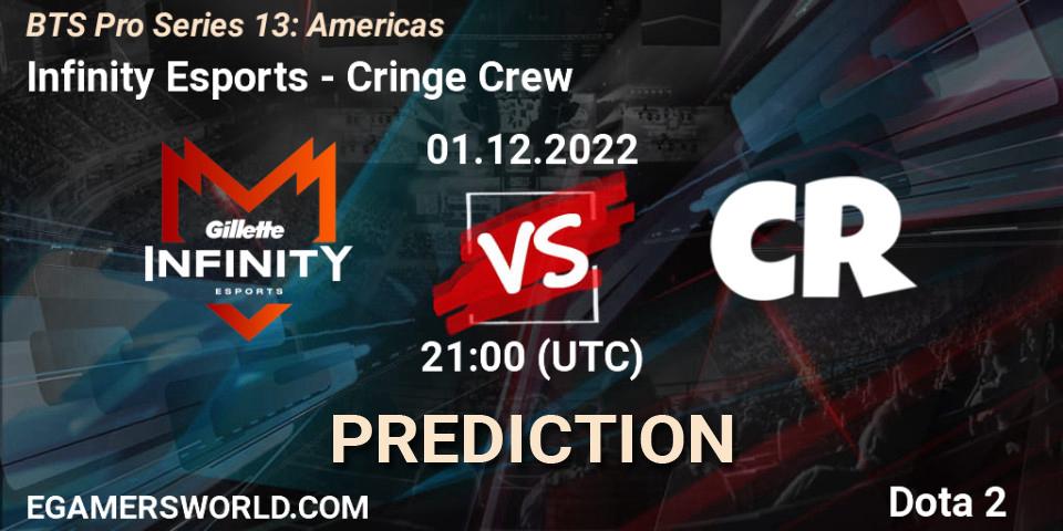 Infinity Esports contre Cringe Crew : prédiction de match. 29.11.22. Dota 2, BTS Pro Series 13: Americas