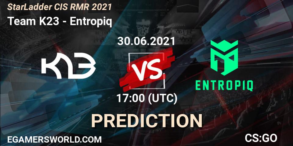 Team K23 contre Entropiq : prédiction de match. 29.06.2021 at 14:00. Counter-Strike (CS2), StarLadder CIS RMR 2021
