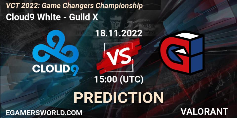 Cloud9 White contre Guild X : prédiction de match. 18.11.2022 at 15:45. VALORANT, VCT 2022: Game Changers Championship
