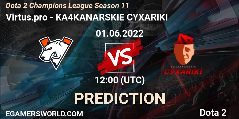 Virtus.pro contre KA4KANARSKIE CYXARIKI : prédiction de match. 01.06.2022 at 18:20. Dota 2, Dota 2 Champions League Season 11