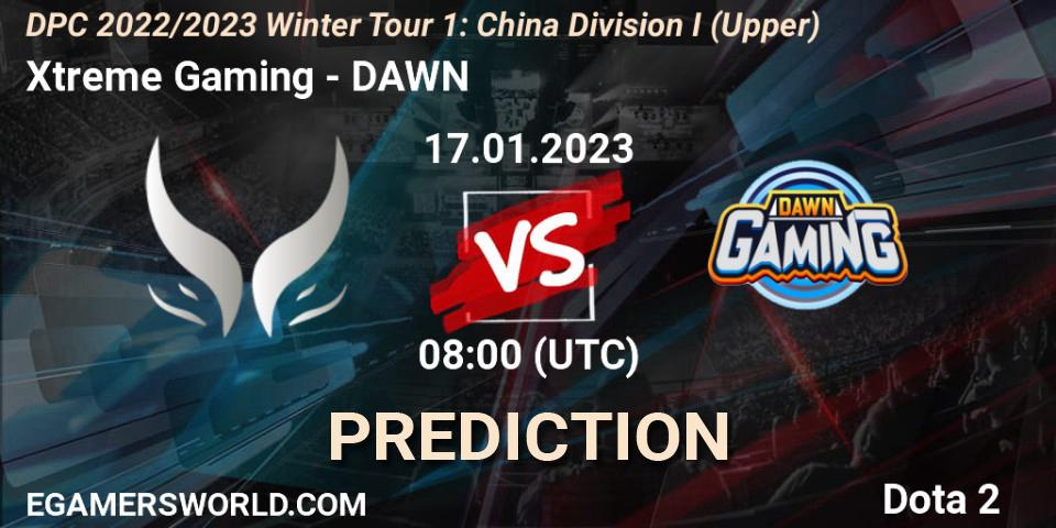 Xtreme Gaming contre DAWN : prédiction de match. 17.01.2023 at 08:01. Dota 2, DPC 2022/2023 Winter Tour 1: CN Division I (Upper)