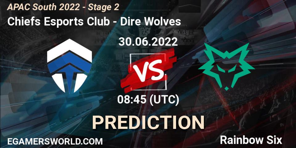 Chiefs Esports Club contre Dire Wolves : prédiction de match. 30.06.2022 at 08:45. Rainbow Six, APAC South 2022 - Stage 2