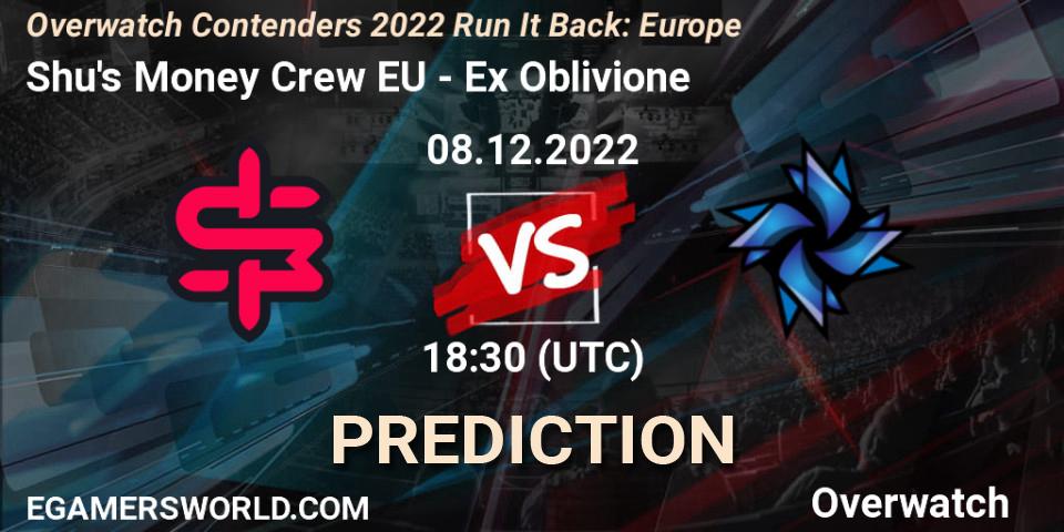 Shu's Money Crew EU contre Ex Oblivione : prédiction de match. 08.12.2022 at 18:55. Overwatch, Overwatch Contenders 2022 Run It Back: Europe